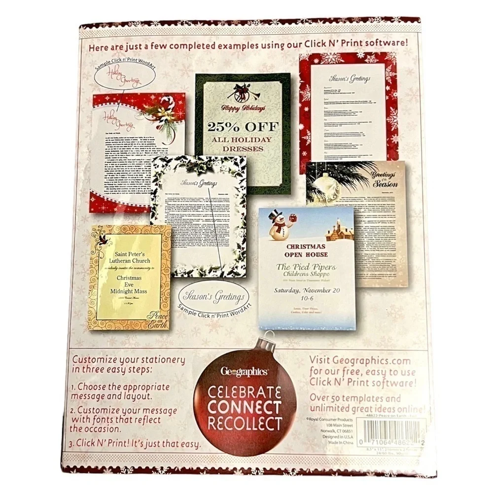 100 Foil Christmas Stationary Set with 100 Red Envelopes Free Online Templates